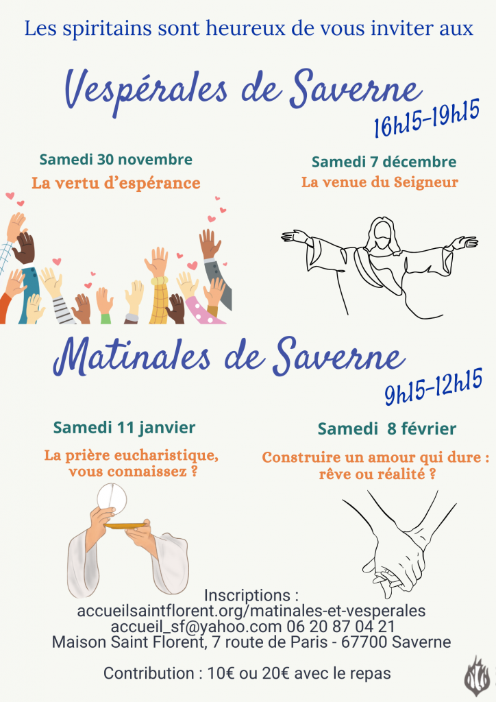 Découvrez le programme d'année des rencontres en matinée et en soirée à l'accueil saint Florent de Saverne, en Alsace. Lieu de formation spirituelle, d'échanges sur des sujets de société, d'Eglise et de famille.